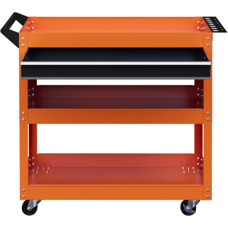 DURHAND Carrello Porta Utensili con Cassetto e 3 Ripiani in Lamiera Arancione