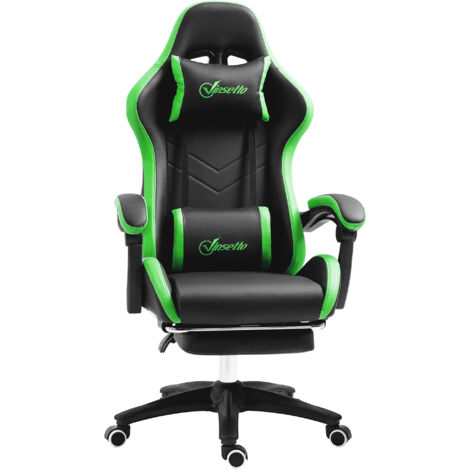 Vinsetto Sedia da Gaming Altezza Regolabile Reclinabile e Poggiapiedi Nero Verde