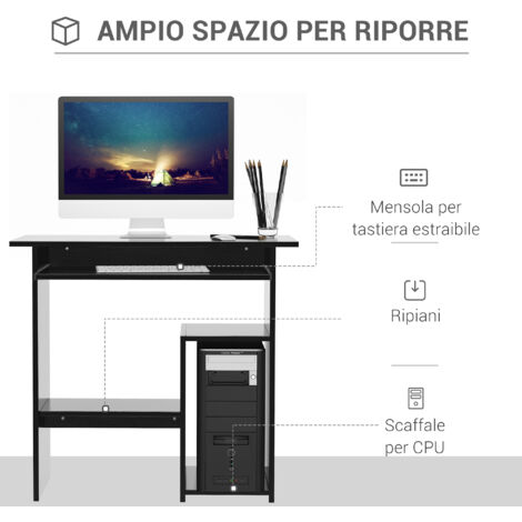 HOMCOM Scrivania PC Moderna con Ripiano per CPU e Spazio per Tastiera Nero