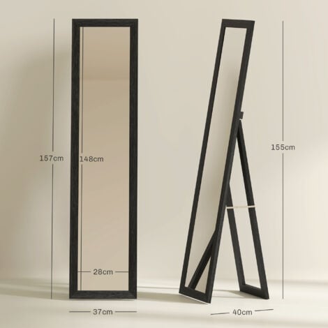 HOMCOM Specchio con Cornice da Parete e da Terra per Ingresso e Camera, Nero