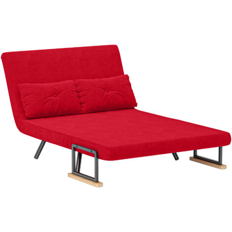 HOMCOM Divano Letto Vellutato con Schienale Regolabile su 5 Livelli Rosso