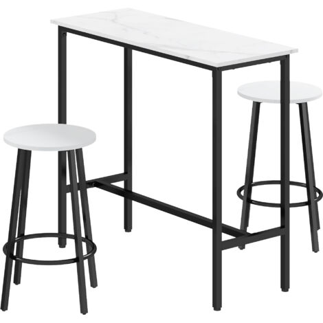 HOMCOM Set Tavolo e Sedie 3pz in Truciolato MDF e Acciaio Bianco e Nero