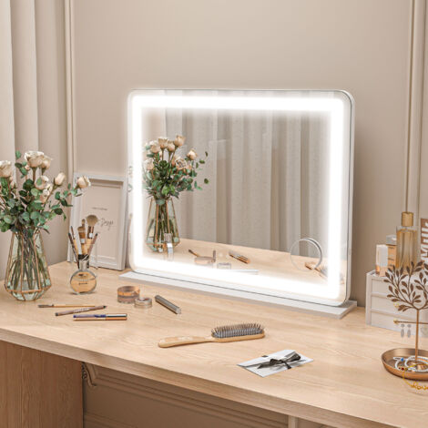 HOMCOM Specchio Da Bagno Con Luce LED 80x60 Cm: 3 Colori, Antiappannamento, IP44, Interruttore A Sfioramento
