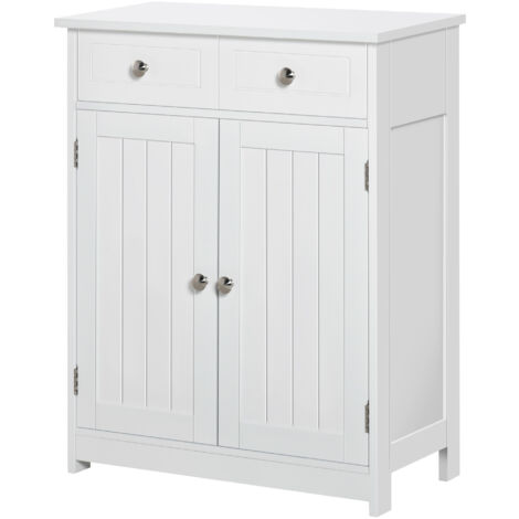 Kleankin Armadietto Per Lavabo Bagno Moderno Bianco Antico 60x30x60 Cm – Doppia Porta E Ripiano Regolabile