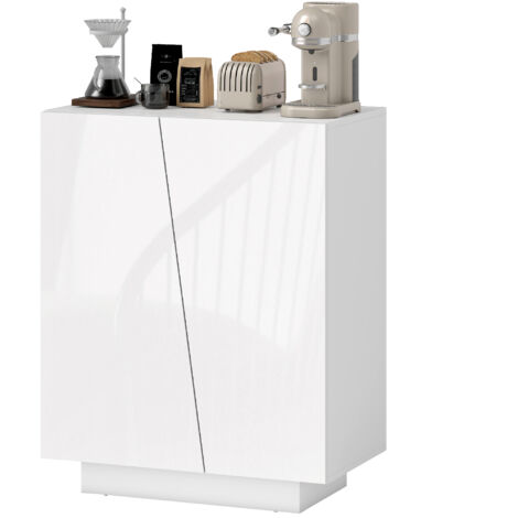 HOMCOM Armadio da soggiorno moderno con 2 ante ripiani regolabili e base rialzata per cucina sala da pranzo, corridoio, camera da letto, dispositivo antiribaltamento, 60 x 30 x 90 cm, bianco