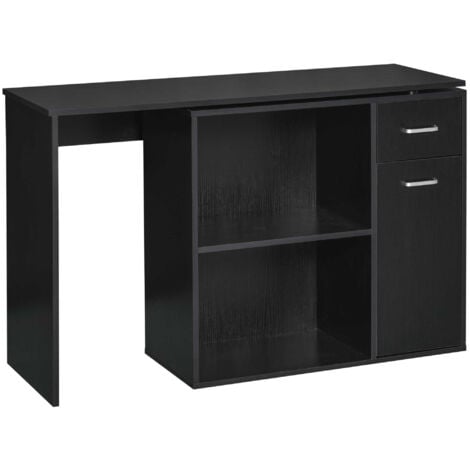 HOMCOM Scrivania Angolare con 2 Cassetti e 2 Ripiani in Legno Nero