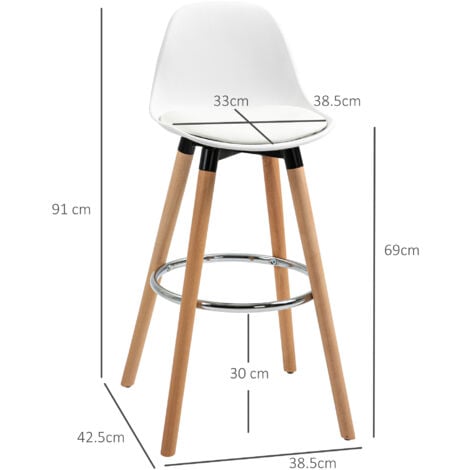 HOMCOM Set 2 Sgabelli Alti Stile Scandinavo con Schienale, Cuscino e Poggiapiedi