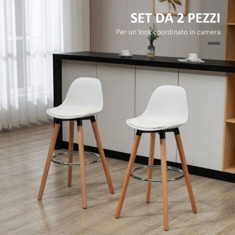 HOMCOM Set 2 Sgabelli Alti Stile Scandinavo con Schienale, Cuscino e Poggiapiedi