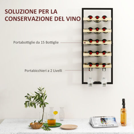 SMH LINE Portabottiglie Da 56 Posti In Legno Di Pino | Scaffale Per Vino Fai Da Te | Naturale E Modulabile Per Cantina O Soggiorno
