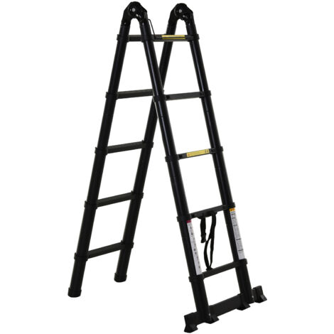DURHAND Scala Multifunzione Pieghevole da 10 Gradini in Alluminio e Metallo Nero
