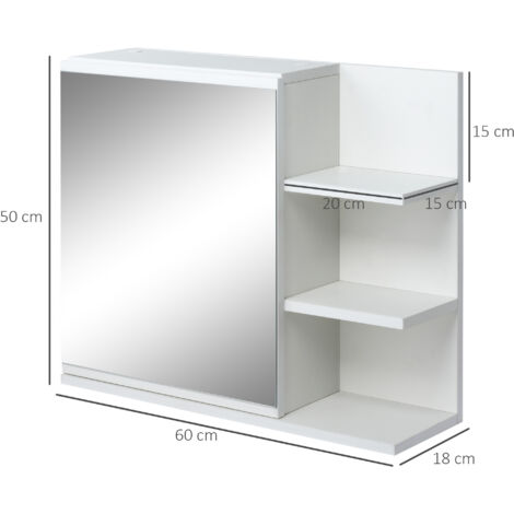 kleankin Mobile Specchiera Bagno Armadietto Pensile con Anta e Ripiani Bianco