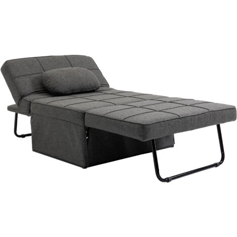 HOMCOM Poltrona Futon 3 in 1 con Schienale Regolabile e Cuscino Grigio