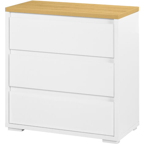HOMCOM Cassettiera a 3 Cassetti in Truciolato Bianco 70x37x75cm (1/5)