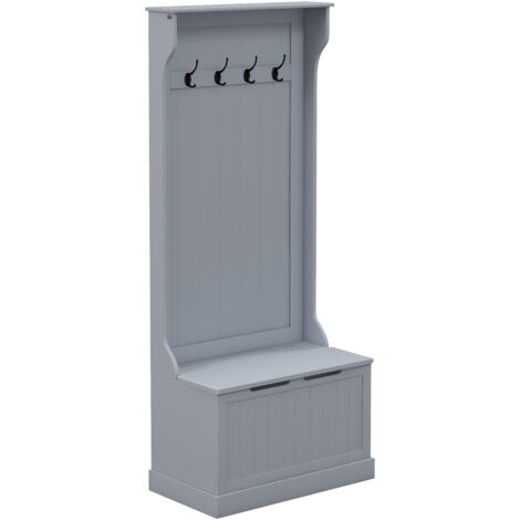 HOMCOM Appendiabiti da Ingresso con 4 Ganci e Panca Contenitore in Legno Grigio