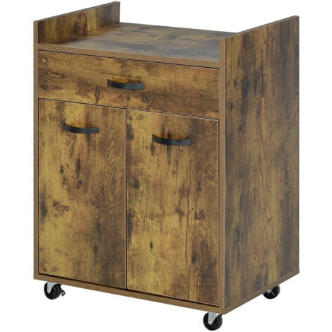 HOMCOM Carrellino da Cucina con Armadietto, Cassetto e 4 Ruote Legno Marrone