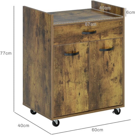 HOMCOM Carrellino da Cucina con Armadietto, Cassetto e 4 Ruote Legno Marrone