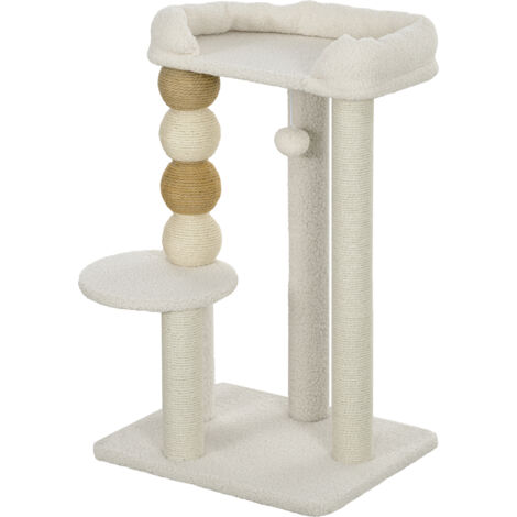 PawHut Albero per Gatti 6 kg max in Legno e Peluche Beige