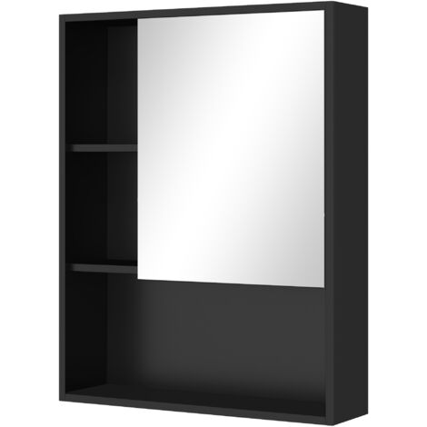 kleankin Pensile da Bagno con Specchio, Ripiani e Scaffale Regolabile Nero