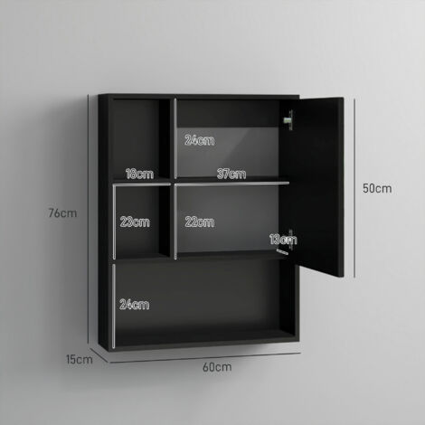 kleankin Pensile da Bagno con Specchio, Ripiani e Scaffale Regolabile Nero