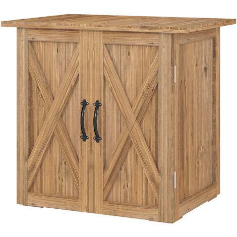 Outsunny Casetta per Attrezzi in Legno a 2 Ante con Maniglie 77x55x72cm Marrone