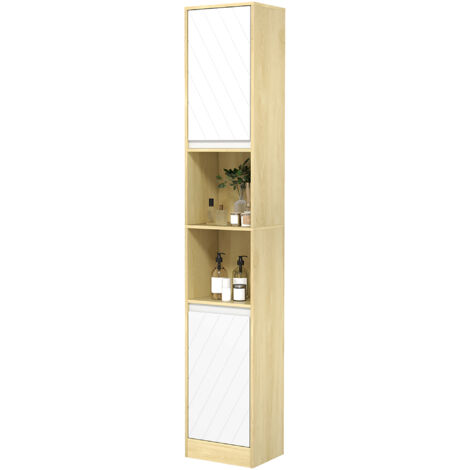 HOMCOM Colonna Bagno in Legno con 2 Armadietti 30x24x170cm Rovere e Bianco