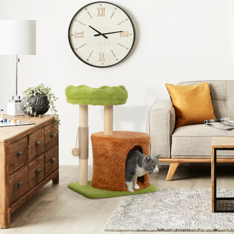 Albero Per Gatti PawHut A Tema Foresta – Con Casetta, Lettino, Tiragraffi E Pallina, 107 Cm, Verde