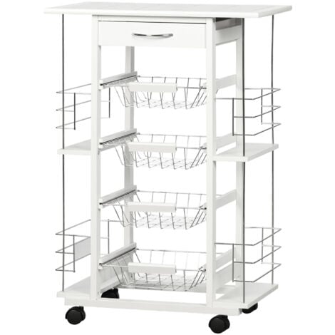 Carrello Portaoggetti HOMCOM - 2 Cesti Estraibili, 2 Ripiani Legno E Ganci, 40x38x111 Cm - Foto 10