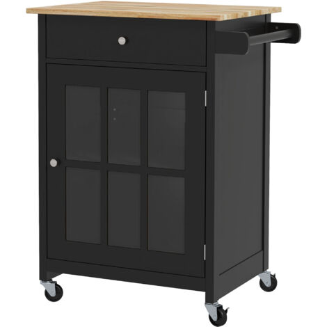 HOMCOM Carrello Cucina con Cassetto e Armadietto Regolabile Nero e Rovere