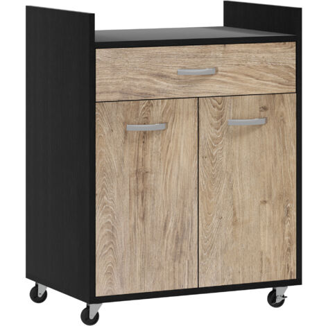 HOMCOM Carrellino da Cucina con Armadietto, Cassetto e 4 Ruote Legno Nero