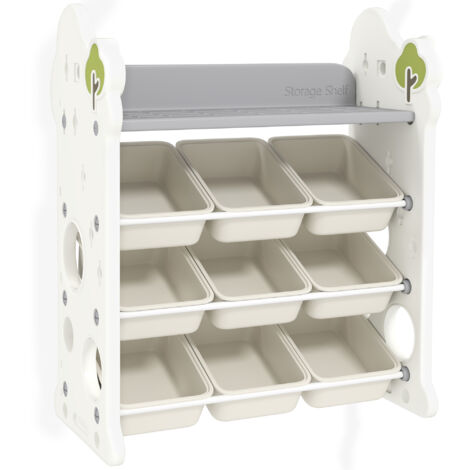 Scaffale Portagiochi AIYAPLAY A 4 Livelli Con 9 Contenitori | In HDPE Crema Per Camera Bambini 77x42x94cm - Foto 8