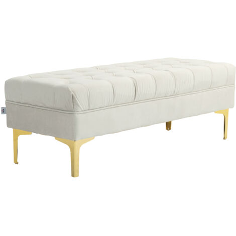 HOMCOM Panca per Ingresso in Tessuto Effetto Velluto Trapuntato Beige