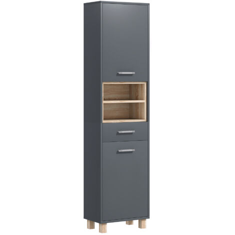 Mobile Bagno HOMCOM Alto E Slim – 4 Vani, Anta In Vetro E Ripiani Regolabili, 40x30x165 Cm