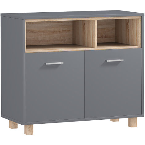 HOMCOM Armadietto Da Bagno Autoportante – 95x60x30 Cm, MDF Bianco, 2 Ripiani Aperti + Armadio Con Ripiani Regolabili - 4