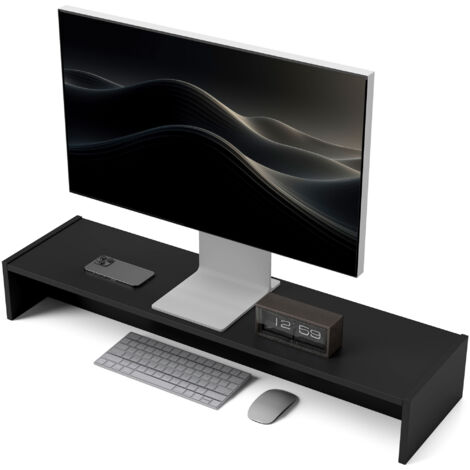 HOMCOM Porta Monitor PC in Legno con 2 Vani Contenitore, 100x27x15 cm, Nero