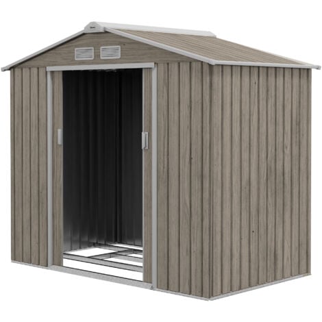 Capanno Giardino Outsunny 2.6m&sup2; In Acciaio - Deposito Attrezzi Con Doppia Porta Scorrevole, Nero