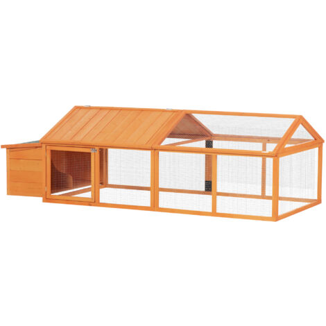 PawHut Pollaio per Galline in Legno di Abete con Rete Metallica Arancione (1/5)