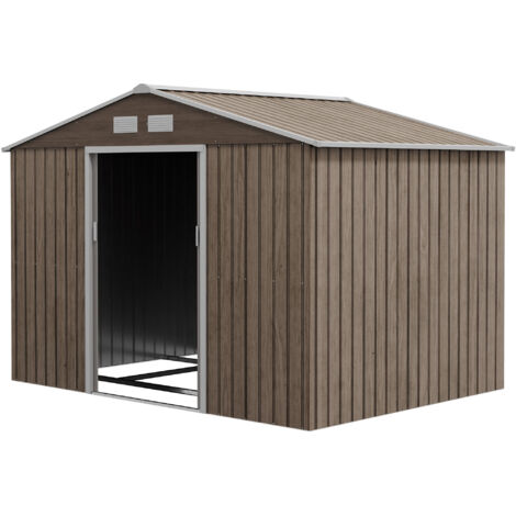 Outsunny Capanno Attrezzi in Acciaio con 2 Porte Scorrevoli Marrone Chiaro