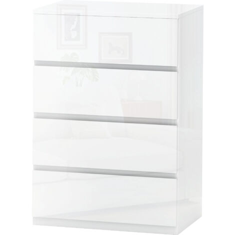 HOMCOM Cassettiera Moderna 4 Cassetti in Truciolato 55x33x80 cm Bianco Lucido
