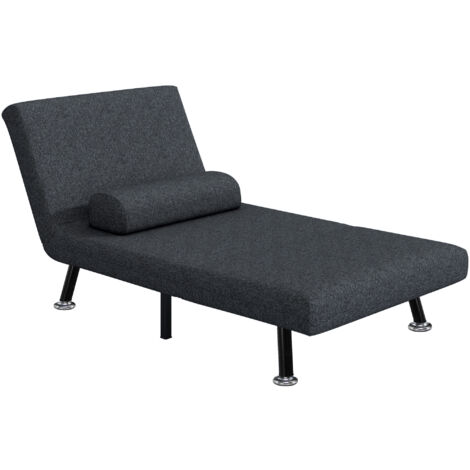 HOMCOM Poltrona Letto Singolo Regolabile in Tessuto Effetto Lino Grigio Scuro