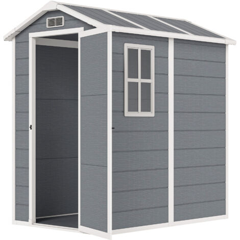 Outsunny Capanno da Giardino in Resina con Pavimento e Porta 1.3x1.8m Grigio
