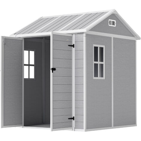 Outsunny Capanno da Giardino in Resina con Pavimento e 2 Porte 1.8 x 1.8 m