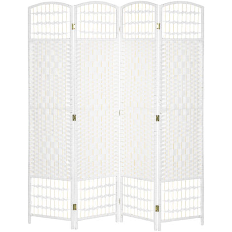 HOMCOM Paravento Pieghevole 4 Ante per Interni Intrecciato, 160x170 cm, Bianco