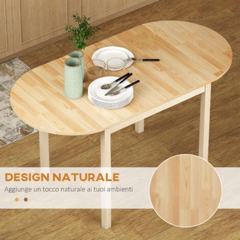 HOMCOM Tavolo a Ribalta per 4-6 Persone in Legno di Pino color Legno