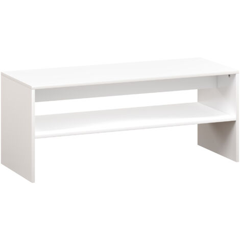 HOMCOM Tavolino Basso Moderno 2 Livelli con Ripiano Aperto in Truciolato Bianco (1/5)