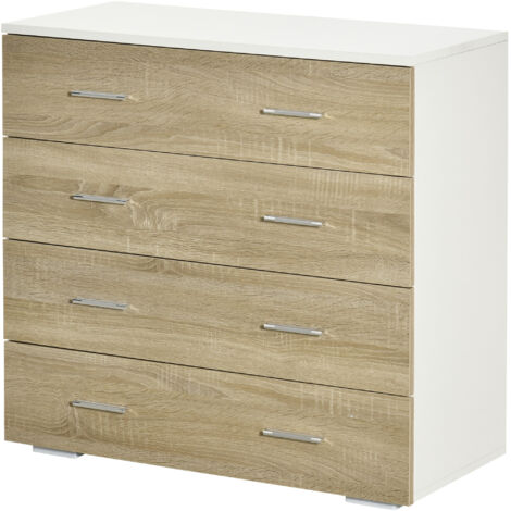 HOMCOM Cassettiera Moderna a 4 Cassetti in Legno 76x35x72 cm Bianco e Rovere