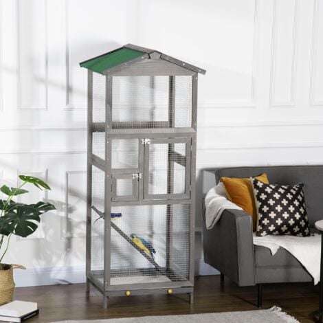PawHut Voliera Alta 165cm da Esterno con Vassoio Estraibile Grigio Chiaro