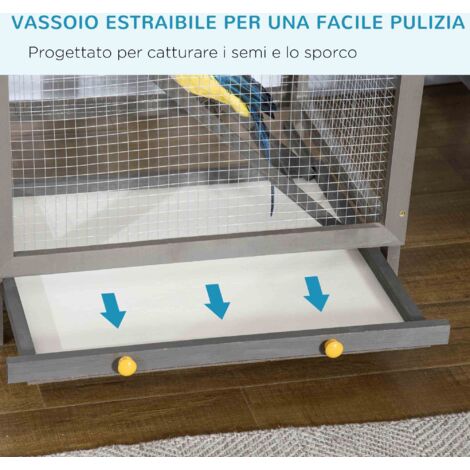 PawHut Voliera Alta 165cm da Esterno con Vassoio Estraibile Grigio Chiaro