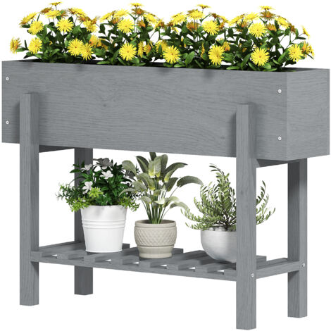 Outsunny Fioriera da Esterno in Legno di Abete con Ripiano Inferiore Grigio