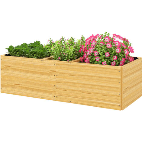 Outsunny Fioriera in Legno Divisa in 3 Aree con Tessuto non Tessuto color Legno