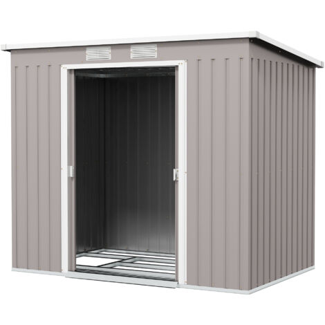 Outsunny Capanno Porta Attrezzi in Acciaio Zincato con Tetto Inclinato Grigio